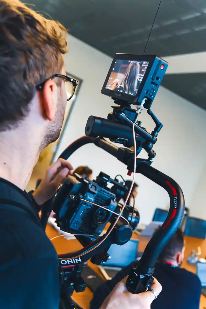 Camera operator on a stabilised rig during a live shoot