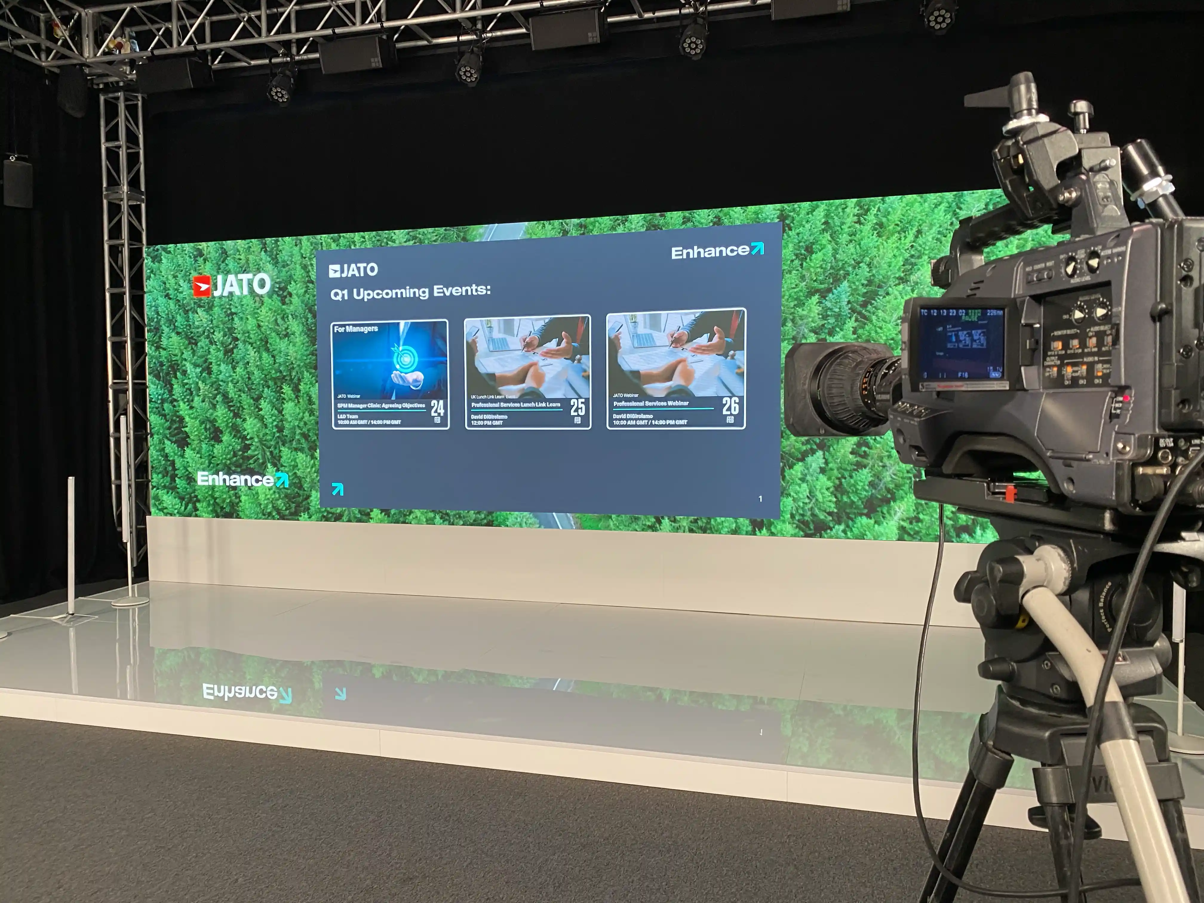 AT Productions crew operating cameras and vision mixing for the JATO Dynamics live show